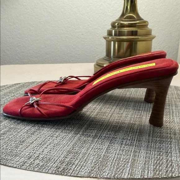 Red Suede Star-Accent Heeled Sandals by Goffredo Fantini - Picture 6 of 7